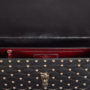 Valentino Black Quilted Clutch with Red Interior